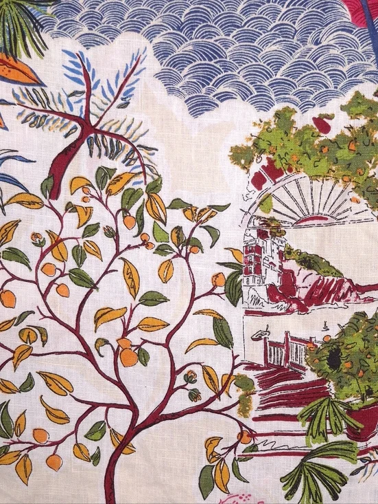 Nicole Miller linen wide leg crop pants leopard floral scene print resort wear - Picture 4 of 10